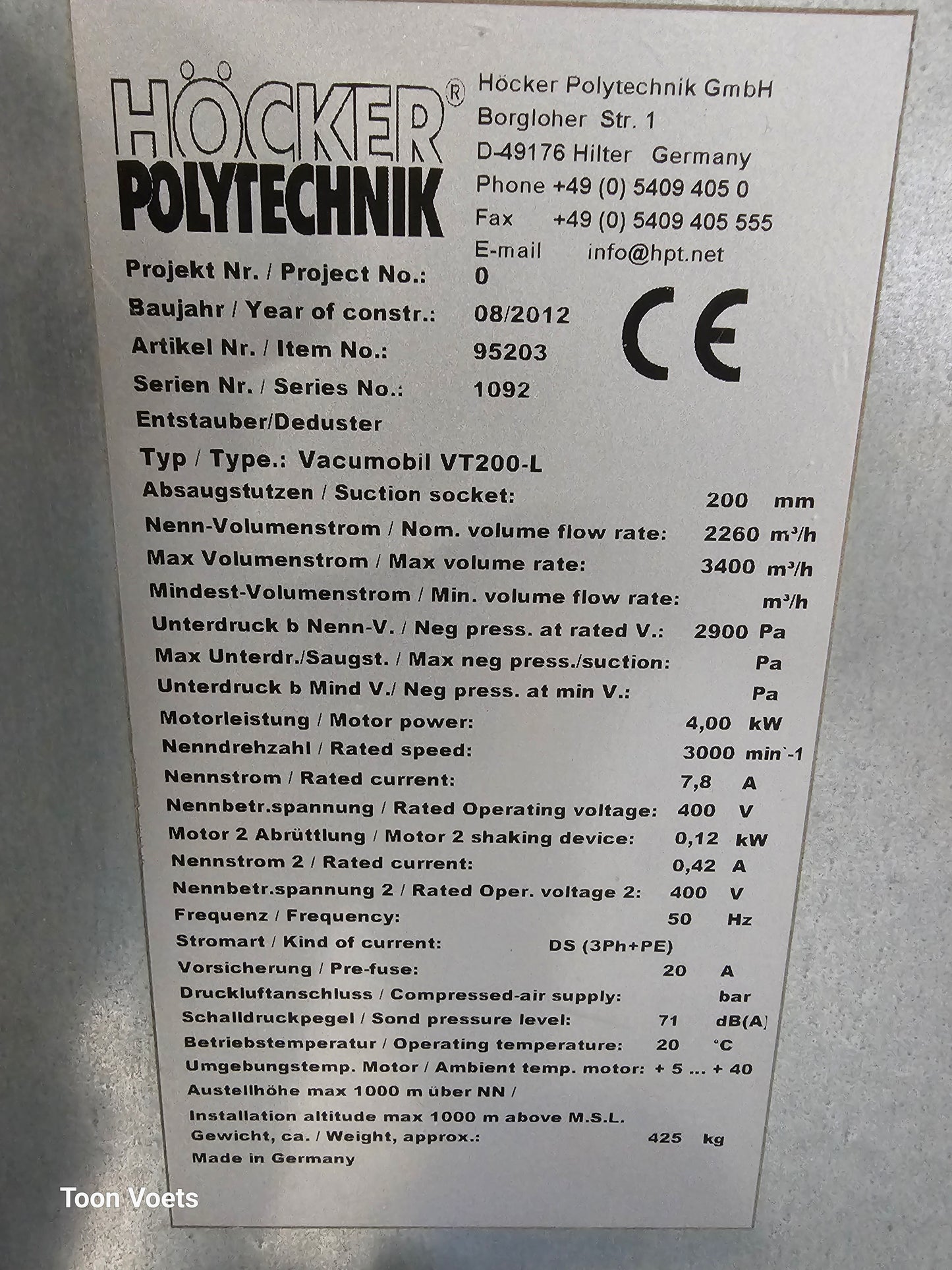 Afzuiging Hocker polytechnik Type 200